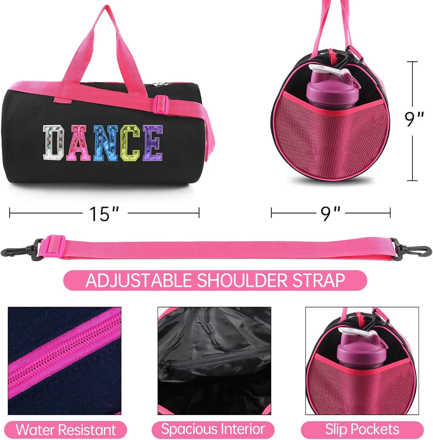 Dance Duffle Bag for Girls Sport Gym Bags Weekend Bag,Overnight Bag Dance Workout Duffel Bag with Adjustable Carry On and Handy Pouch for Dancers, Girls, Teens, Student Athletes (Style-1)