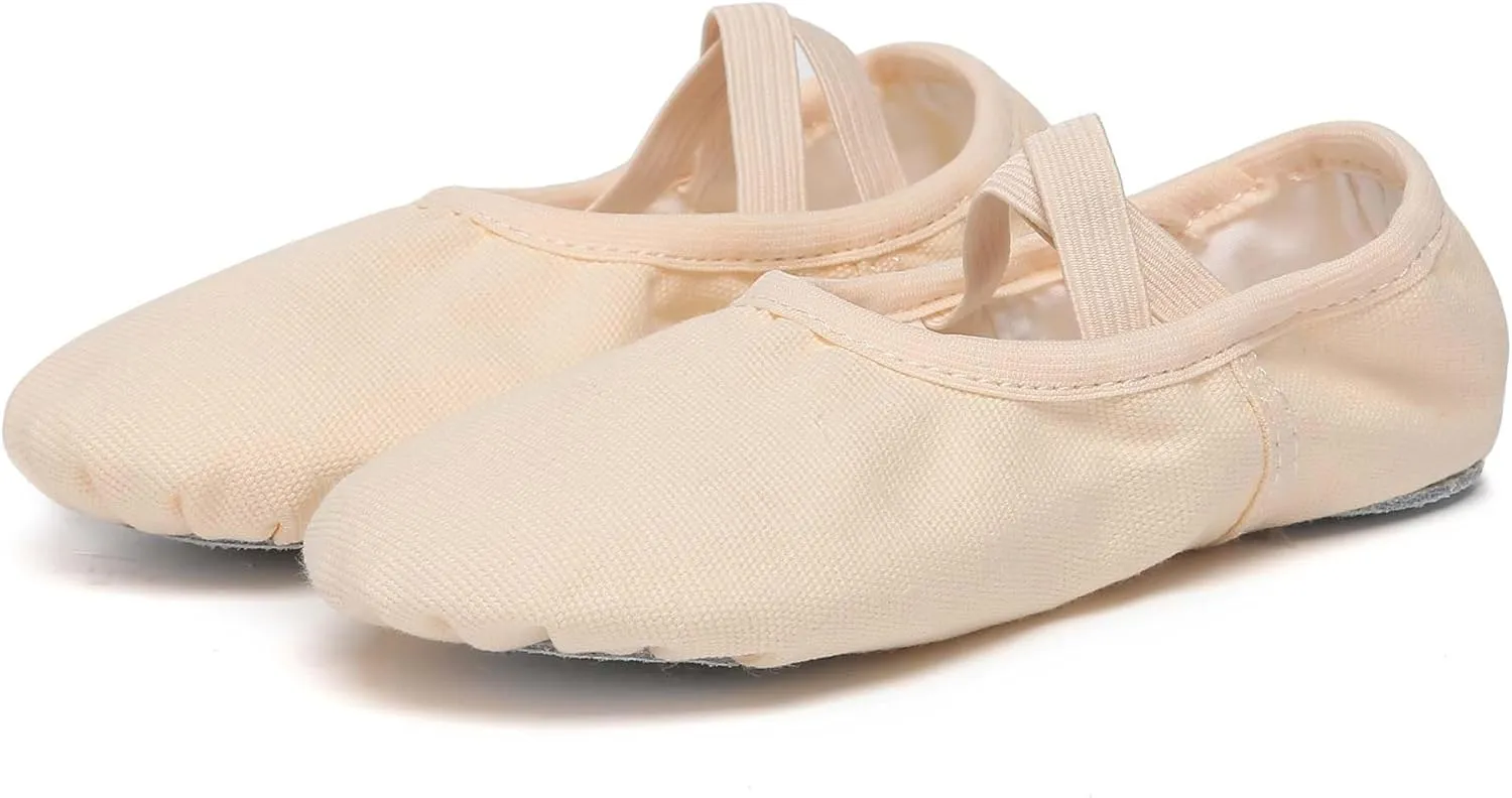 Danzcue Ballet Shoes for Girls-Soft Canvas/PU Leather Dance Slippers with Non-Slip Soles, Ideal Ballet Flats for Toddlers and Kids