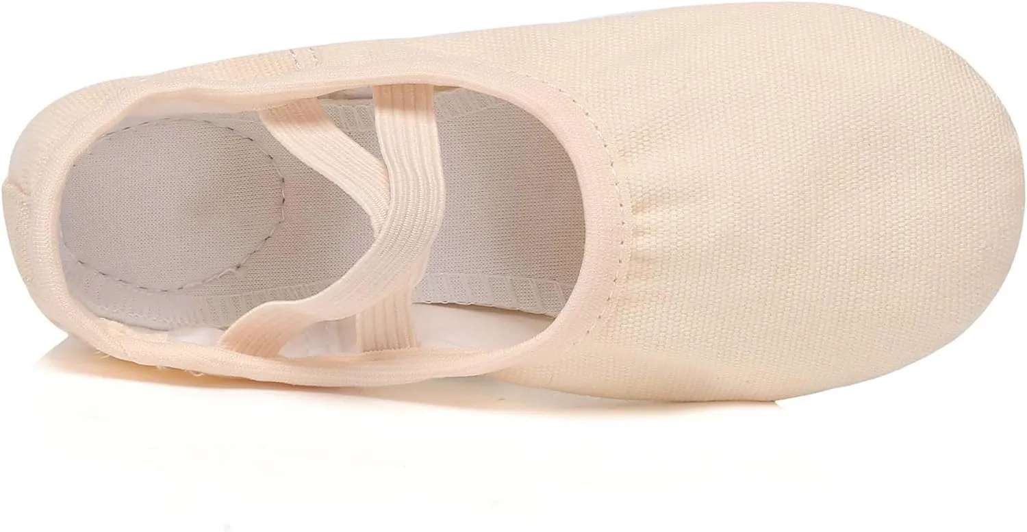 Danzcue Ballet Shoes for Girls-Soft Canvas/PU Leather Dance Slippers with Non-Slip Soles, Ideal Ballet Flats for Toddlers and Kids