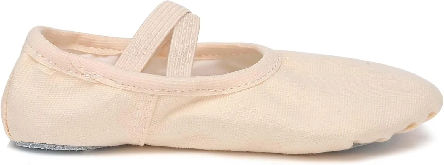 Danzcue Ballet Shoes for Girls-Soft Canvas/PU Leather Dance Slippers with Non-Slip Soles, Ideal Ballet Flats for Toddlers and Kids