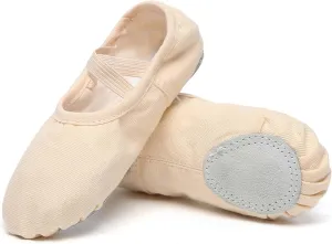 Danzcue Ballet Shoes for Girls-Soft Canvas/PU Leather Dance Slippers with Non-Slip Soles, Ideal Ballet Flats for Toddlers and Kids