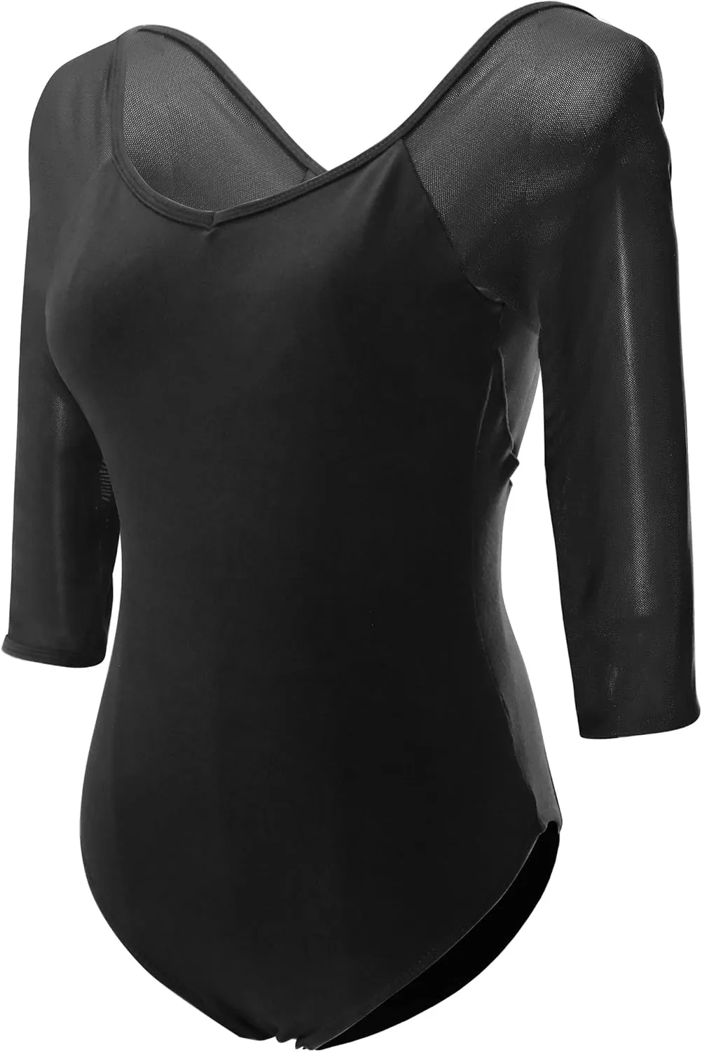 Daydance 3/4 Sleeve Black Leotards for Women, Skirted Ballet Dress Adult Dance Attire