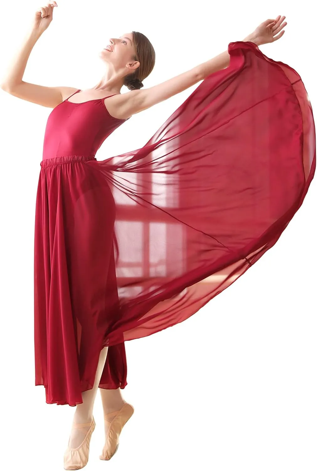 Daydance Women's Ballet Skirts Long Sheer Dance Skirts Black with Tie Waist