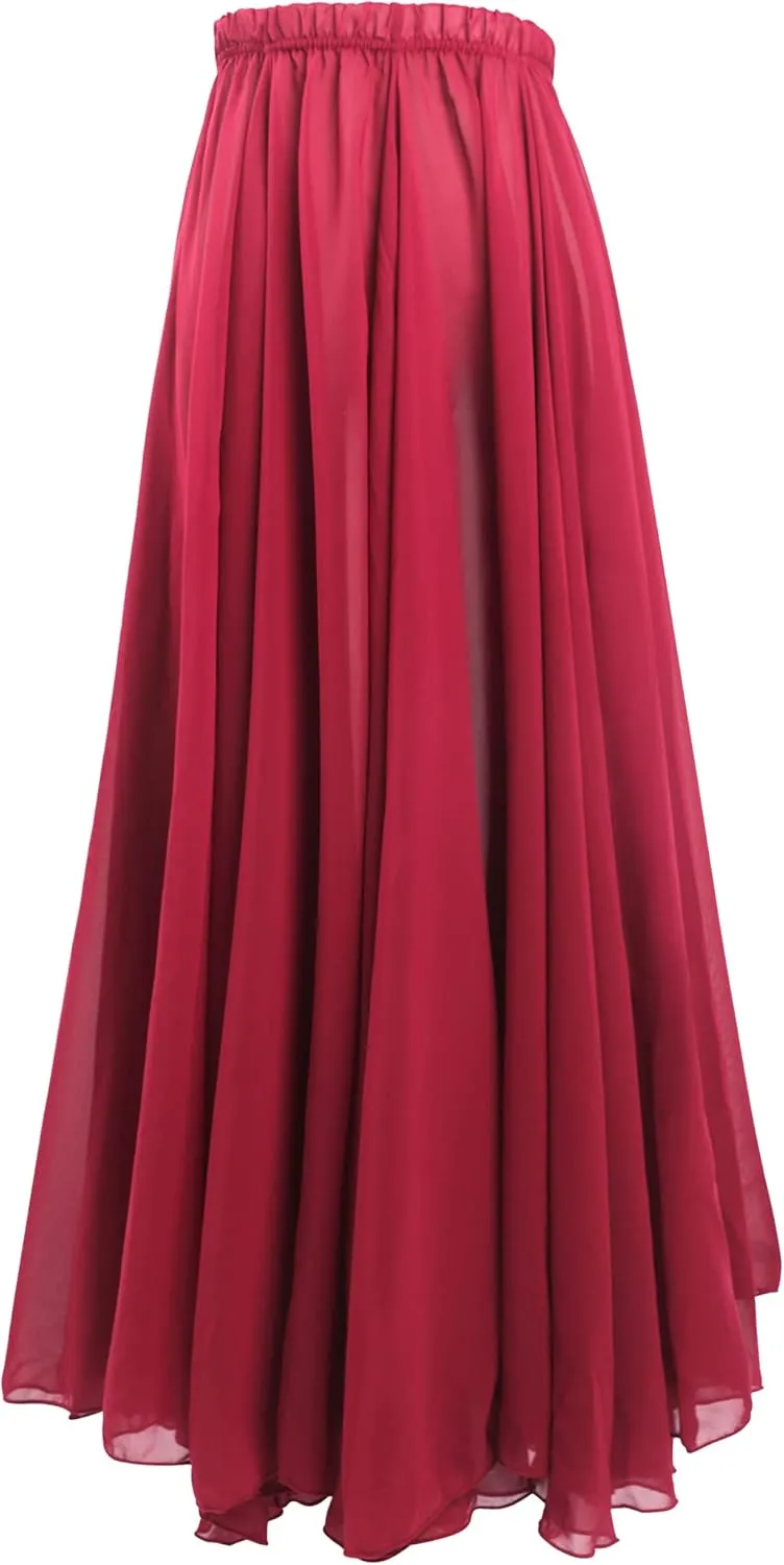 Daydance Women's Ballet Skirts Long Sheer Dance Skirts Black with Tie Waist