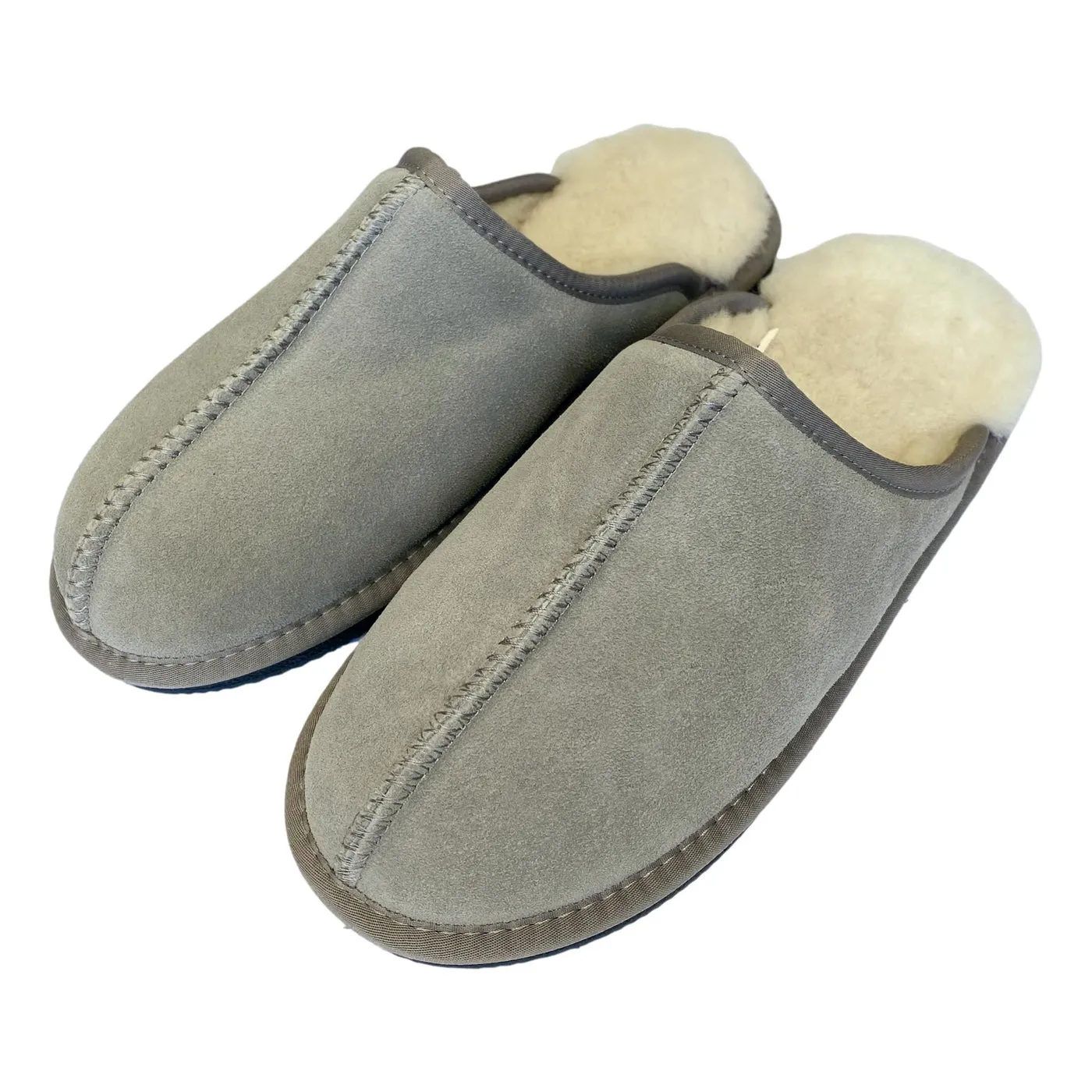 Deluxe Mens 'Michael' Sheepskin Slipper Mule - Light Grey