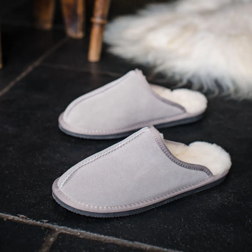 Deluxe Mens 'Michael' Sheepskin Slipper Mule - Light Grey