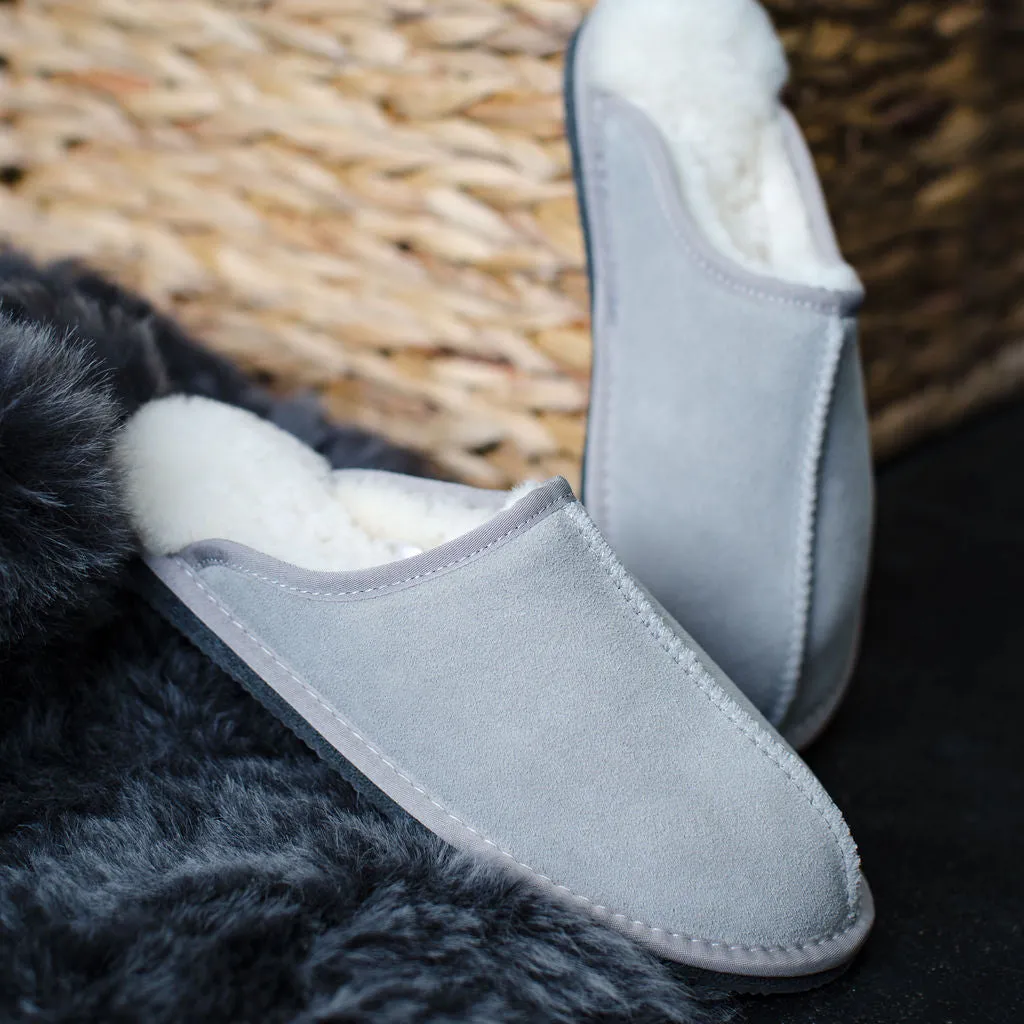 Deluxe Mens 'Michael' Sheepskin Slipper Mule - Light Grey