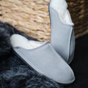 Deluxe Mens 'Michael' Sheepskin Slipper Mule - Light Grey
