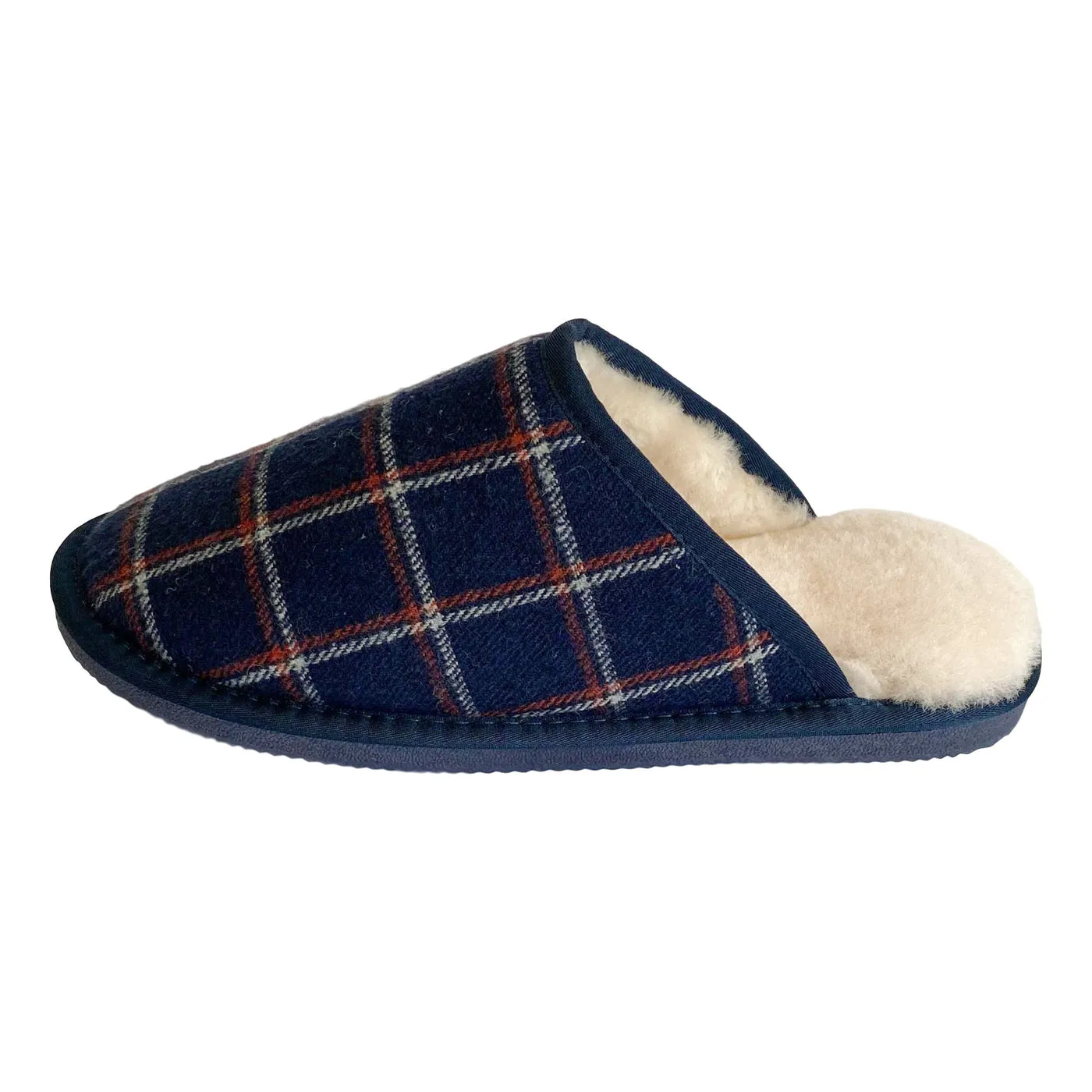 Deluxe Mens 'Michael' Sheepskin Slipper Mule - Navy Tartan