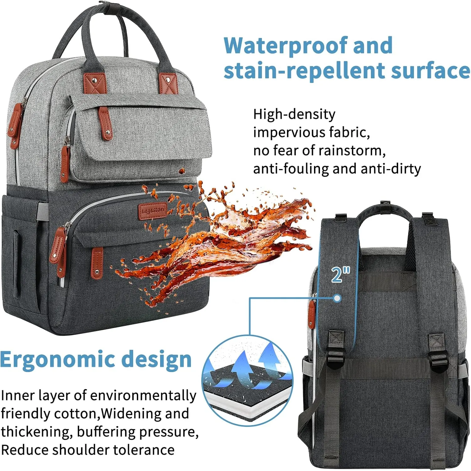 Diaper Backpack,Roomy Baby nappy bag with Insulated Pockets and Stroller Straps for boy and girl, Large diaper backpack gift for dad and mom for work travel and holiday, Gray