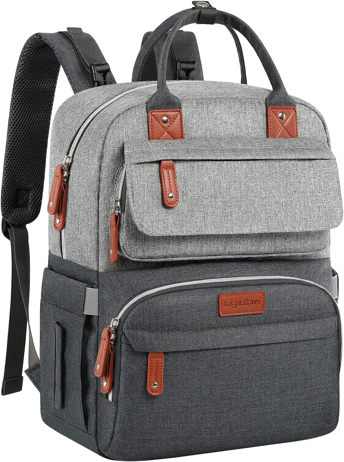 Diaper Backpack,Roomy Baby nappy bag with Insulated Pockets and Stroller Straps for boy and girl, Large diaper backpack gift for dad and mom for work travel and holiday, Gray
