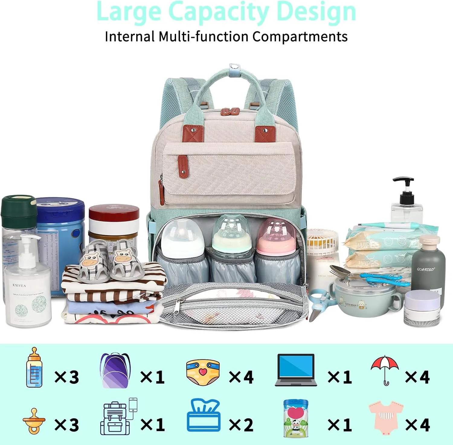 Diaper Bag Backpack, Baby Diaper Bag for Girls Boys, Multipurpose Baby Backpack for Women, Large Baby Essentials Travel Bag with Insulated Pockets and Stroller Straps