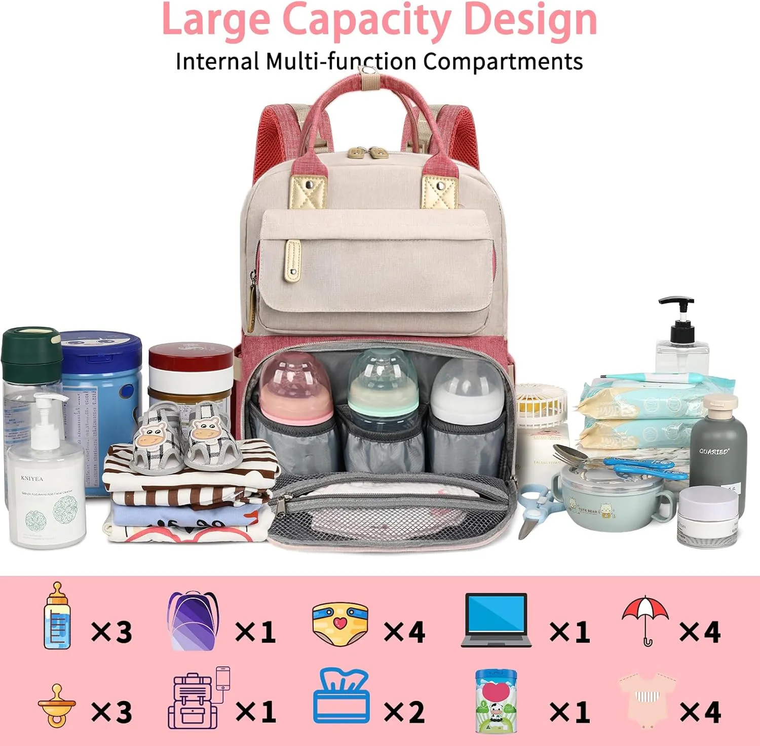 Diaper Bag Backpack, Baby Girl Diaper Bag, Large Diaper Bag Backpack Gift for Girls, Baby Diper Backpack for Travel with Insulated Pockets and Stroller Straps