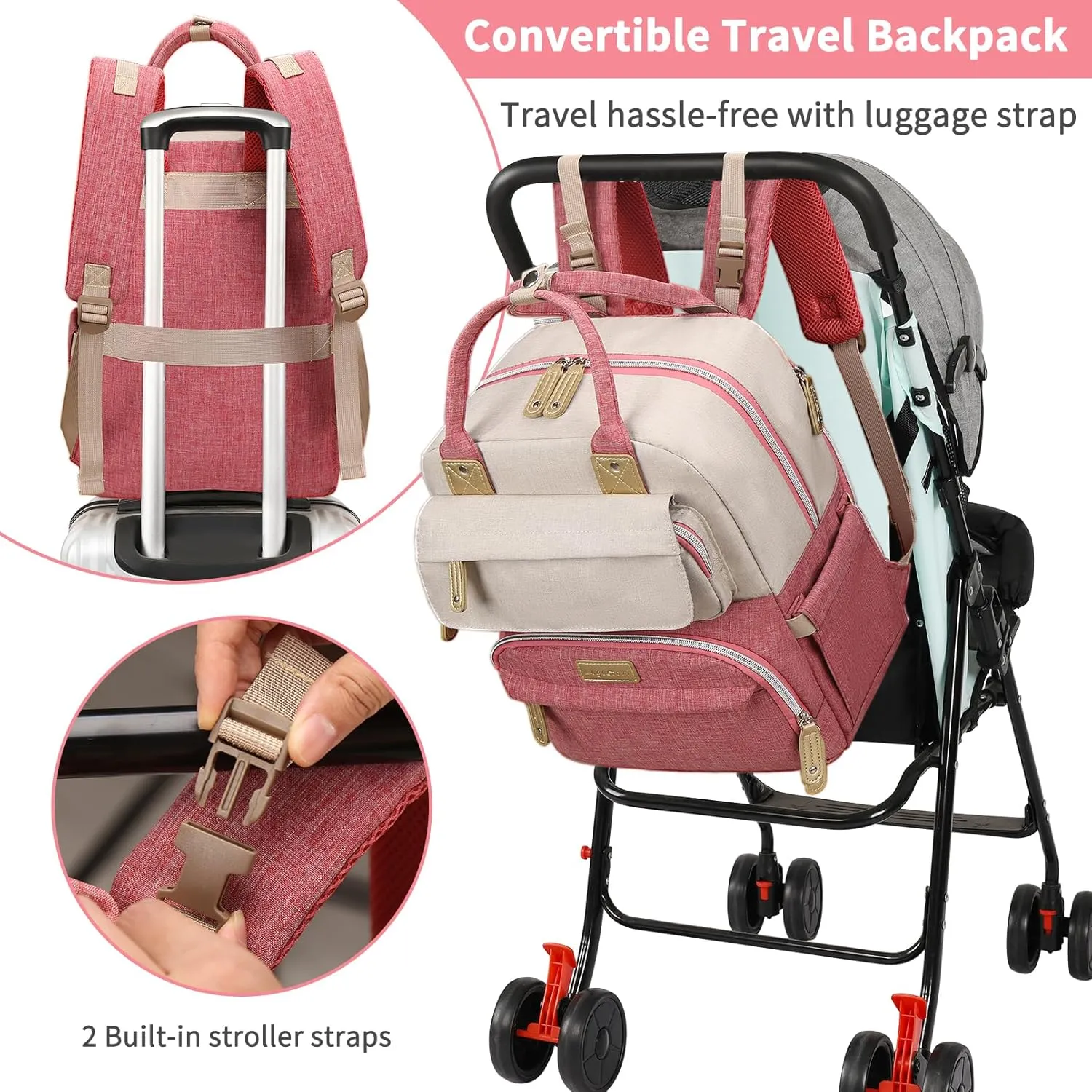 Diaper Bag Backpack, Baby Girl Diaper Bag, Large Diaper Bag Backpack Gift for Girls, Baby Diper Backpack for Travel with Insulated Pockets and Stroller Straps