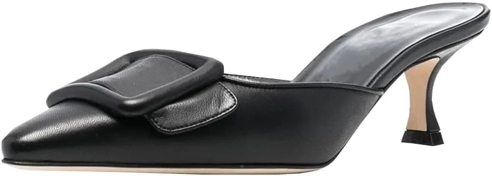 Divanne Heeled Mules for Women, Pointed Toe Slingback Pumps Buckle Kitten Heels Mules Slides Backless Dress Sandals