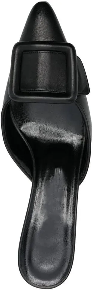 Divanne Heeled Mules for Women, Pointed Toe Slingback Pumps Buckle Kitten Heels Mules Slides Backless Dress Sandals