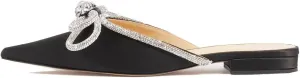 Divanne Women's Flat Mules, Pointed Toe Backless Loafer Shoes Rhinestone Bowknot Slip on Mule Slides