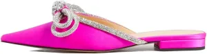 Divanne Women's Flat Mules, Pointed Toe Backless Loafer Shoes Rhinestone Bowknot Slip on Mule Slides