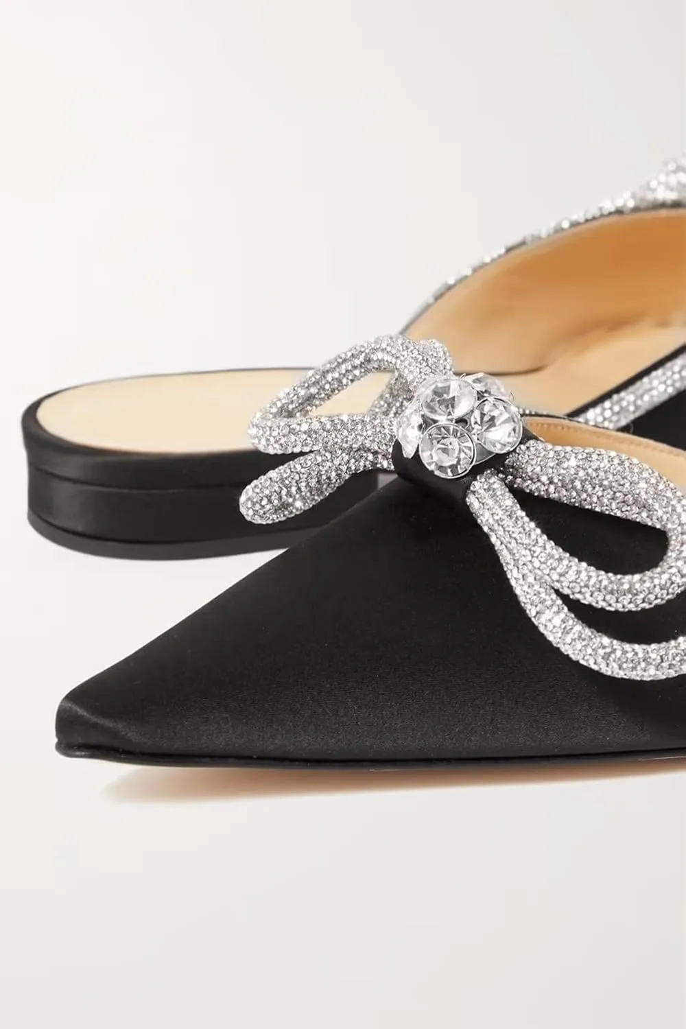 Divanne Women's Flat Mules, Pointed Toe Backless Loafer Shoes Rhinestone Bowknot Slip on Mule Slides
