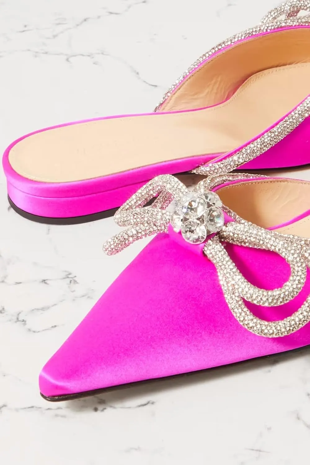 Divanne Women's Flat Mules, Pointed Toe Backless Loafer Shoes Rhinestone Bowknot Slip on Mule Slides