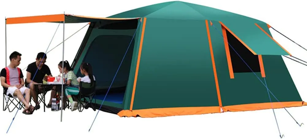 Dome Tent with Porch Automatic Pop Up Tent Sun Shelter Easy Set Up Double Layer Family Camping Tents with Carrying Bag for Outdoor Camping, Fishing, BBQ, 5, Green