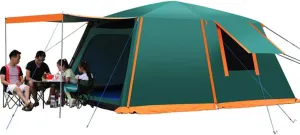 Dome Tent with Porch Automatic Pop Up Tent Sun Shelter Easy Set Up Double Layer Family Camping Tents with Carrying Bag for Outdoor Camping, Fishing, BBQ, 5, Green