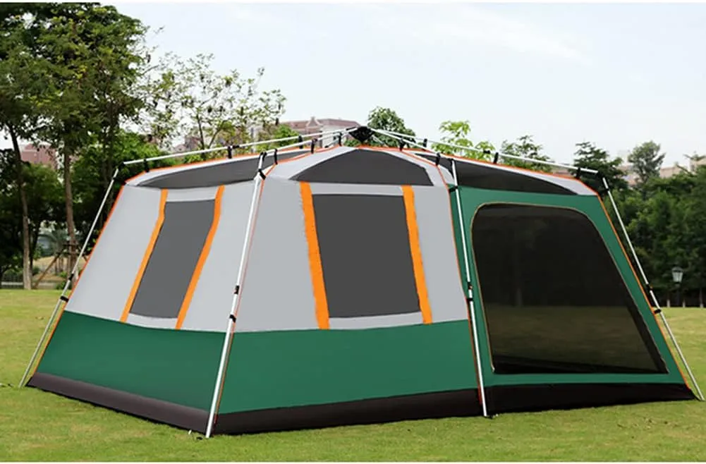 Dome Tent with Porch Automatic Pop Up Tent Sun Shelter Easy Set Up Double Layer Family Camping Tents with Carrying Bag for Outdoor Camping, Fishing, BBQ, 5, Green