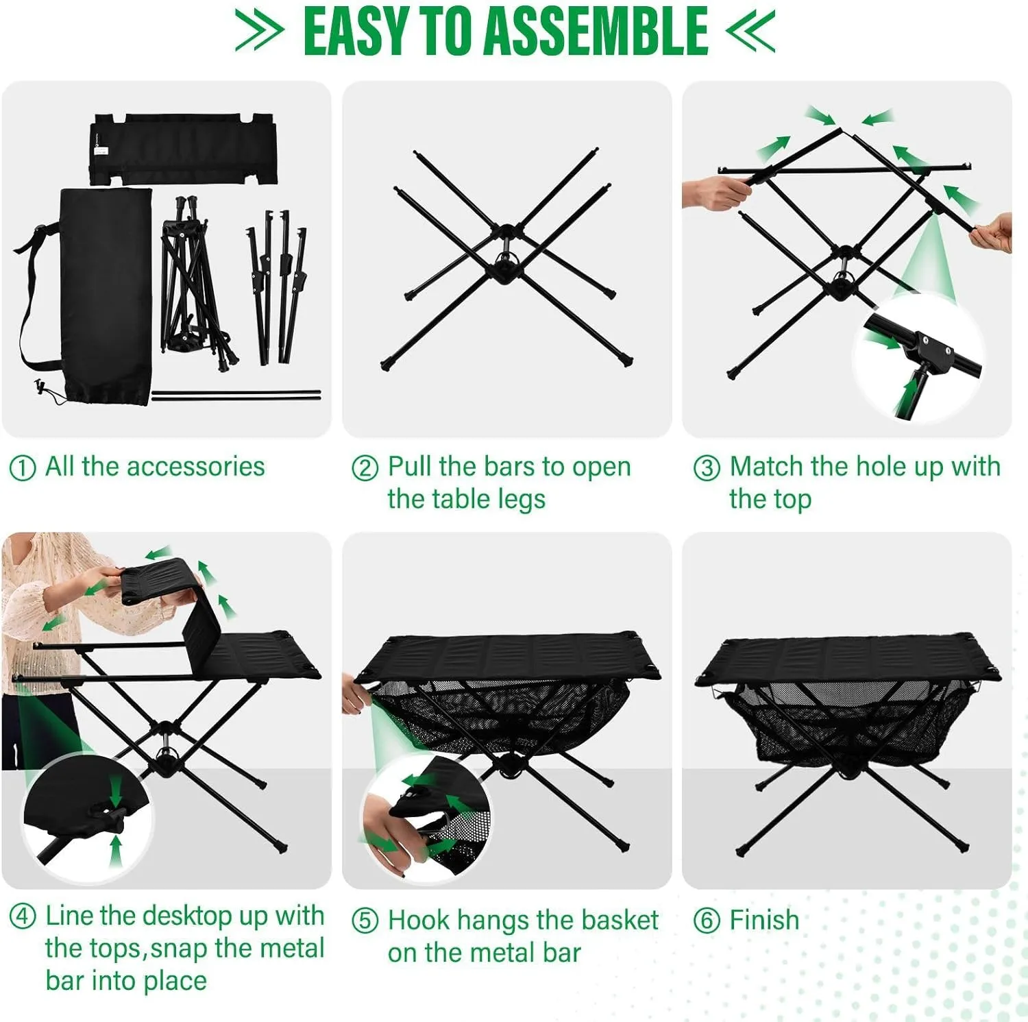 DOMIKING Black Portable Camping Table Folding Picnic Tables with Carrying Storage Bag Camp Table for Hiking Fishing Cooking 23.6 * 15.7 * 15 in