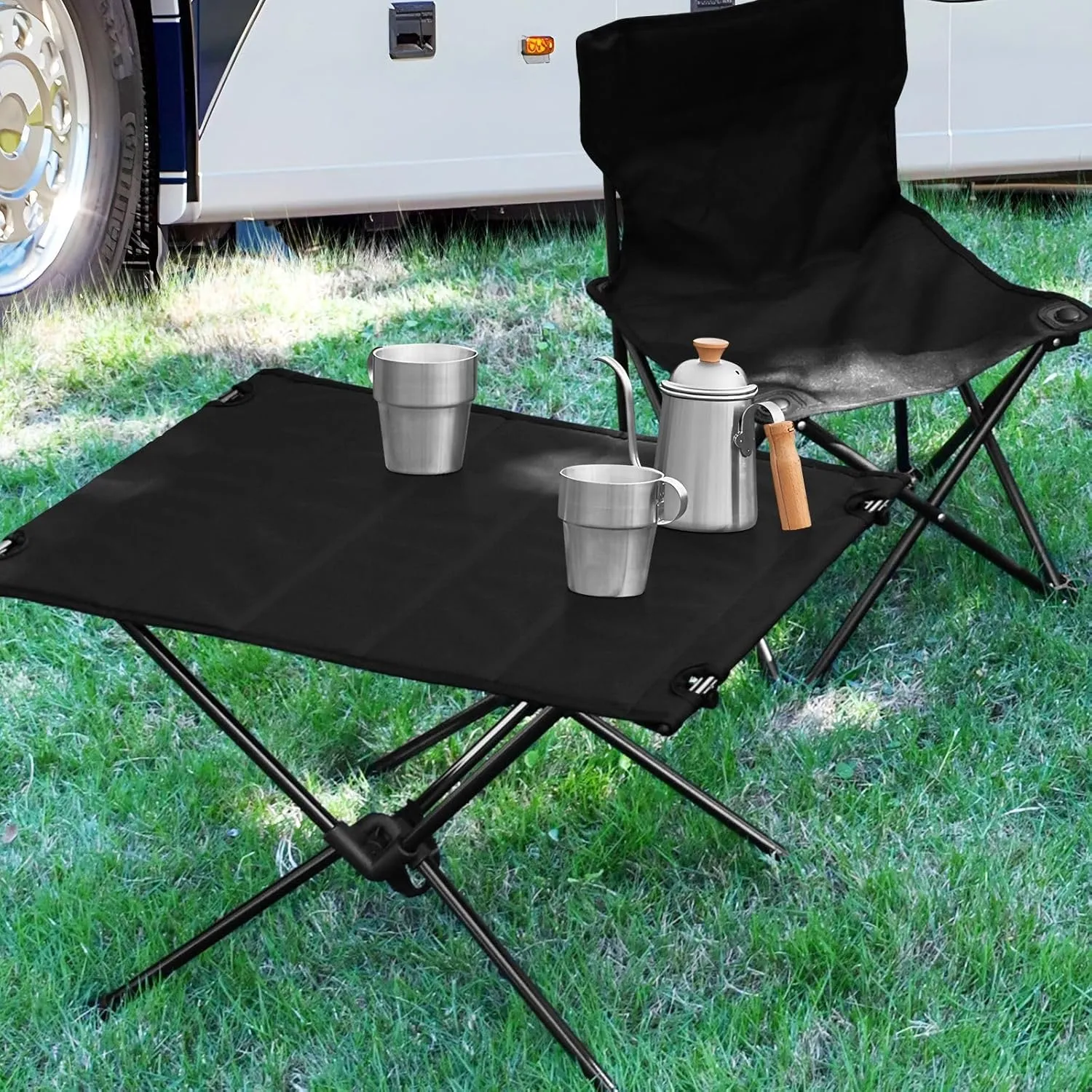 DOMIKING Black Portable Camping Table Folding Picnic Tables with Carrying Storage Bag Camp Table for Hiking Fishing Cooking 23.6 * 15.7 * 15 in
