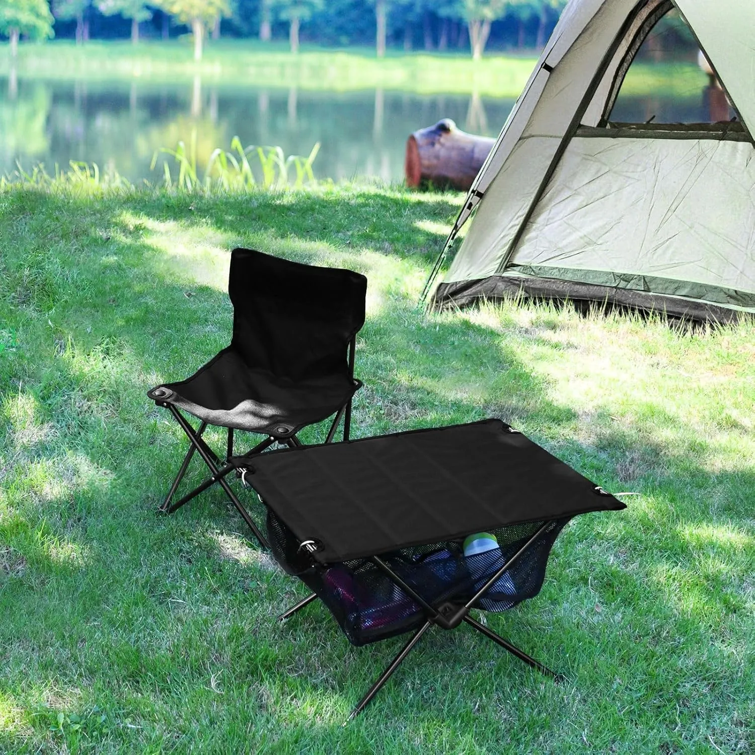 DOMIKING Black Portable Camping Table Folding Picnic Tables with Carrying Storage Bag Camp Table for Hiking Fishing Cooking 23.6 * 15.7 * 15 in