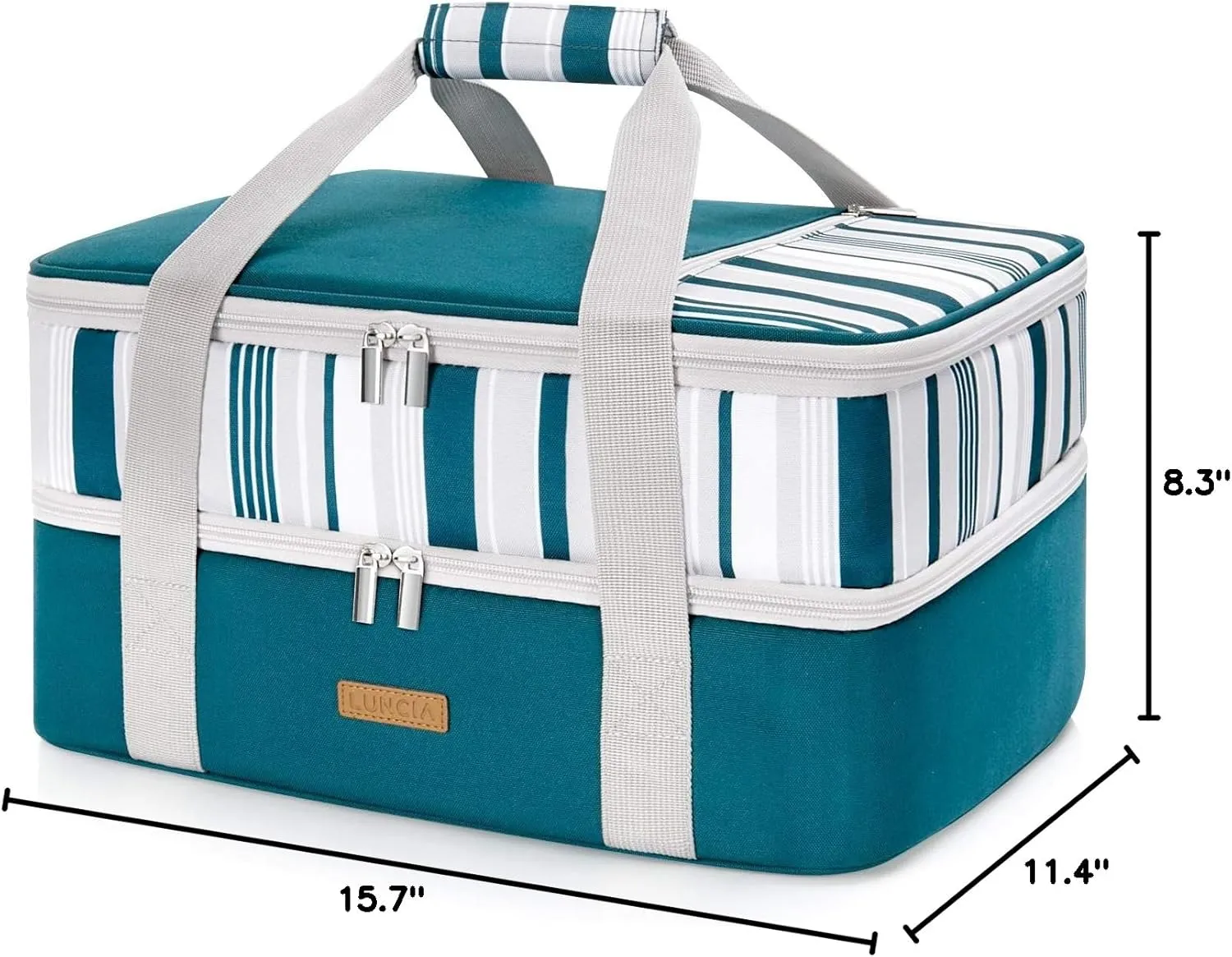 Double Decker Insulated Casserole Carrier for Hot or Cold Food, Lasagna Holder Tote for Potluck Parties/Picnic/Cookouts, Fits 9"x13" Baking Dish, Green