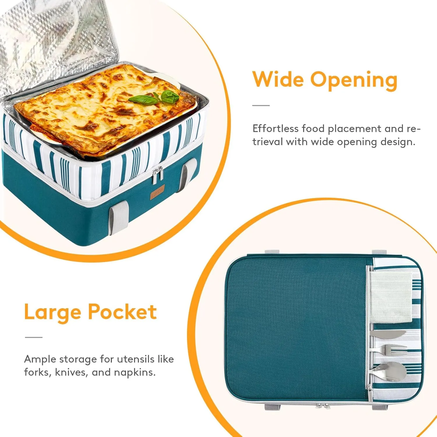 Double Decker Insulated Casserole Carrier for Hot or Cold Food, Lasagna Holder Tote for Potluck Parties/Picnic/Cookouts, Fits 9"x13" Baking Dish, Green