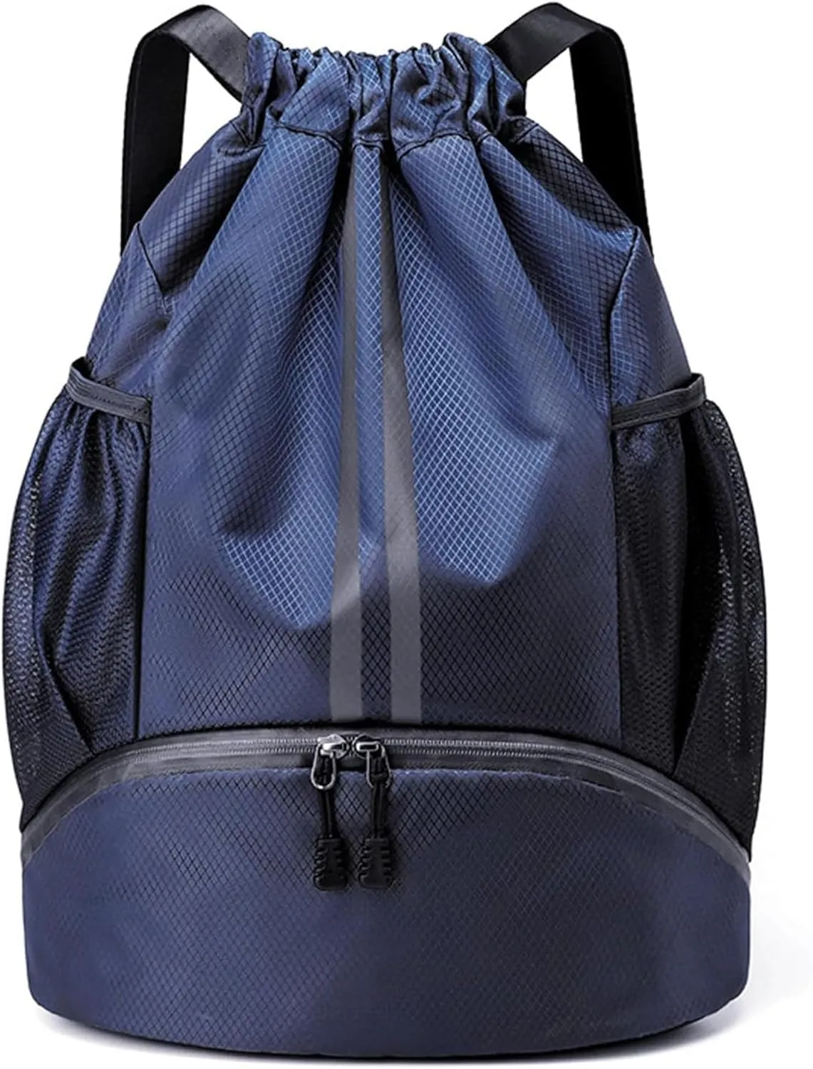 Drawstring Backpack Gym Bag with Shoes Compartment for Soccer, Basketball, Swim, Water-Resistant String Backpack Beach Cinch for Women Men, Navy Blue