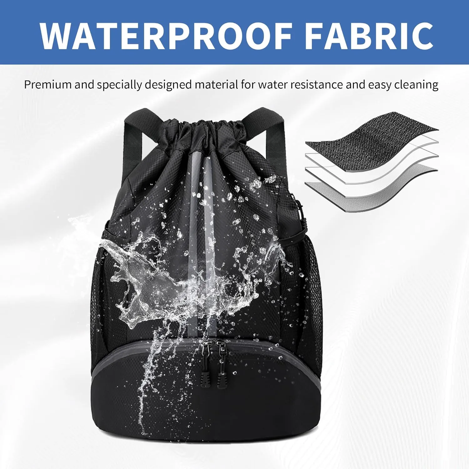 Drawstring Backpack Gym Bag with Shoes Compartment for Soccer, Basketball, Swim, Water-Resistant String Backpack Beach Cinch for Women Men