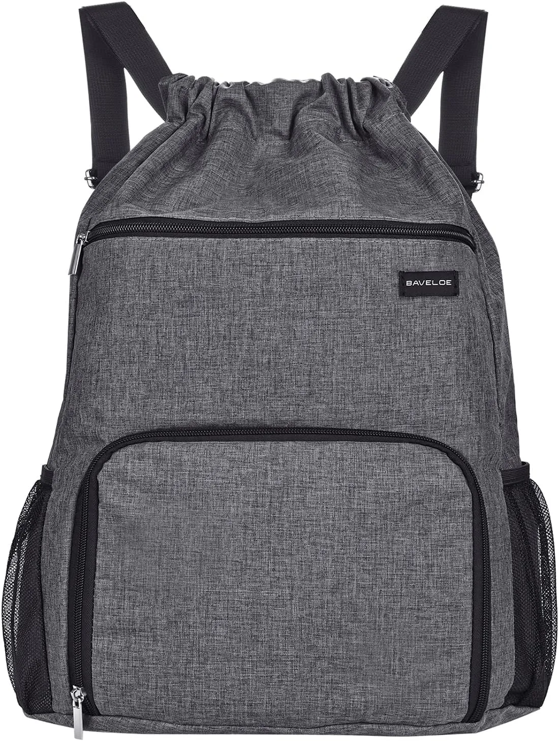 Drawstring Backpack with Wet Pocket & Shoe Compartment, Water-Resistant Sports Gym Beach Swim String Bag for Women Men(Grey)