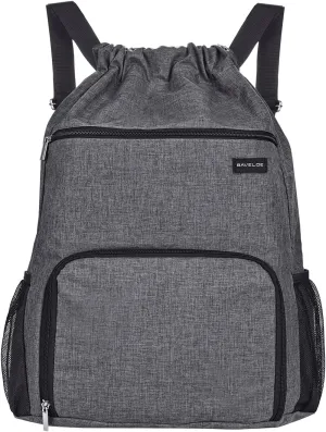 Drawstring Backpack with Wet Pocket & Shoe Compartment, Water-Resistant Sports Gym Beach Swim String Bag for Women Men(Grey)
