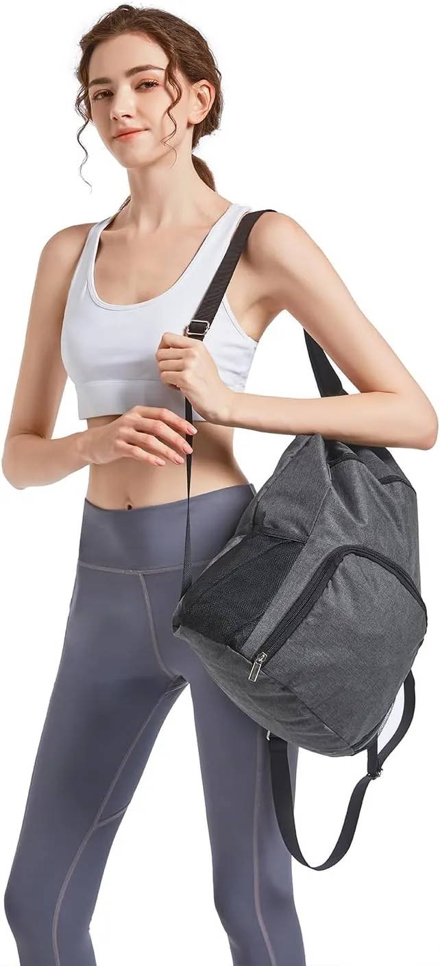 Drawstring Backpack with Wet Pocket & Shoe Compartment, Water-Resistant Sports Gym Beach Swim String Bag for Women Men(Grey)