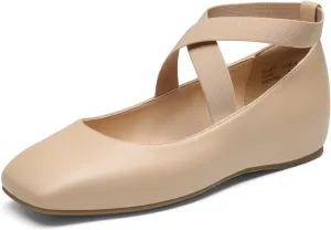 DREAM PAIRS Women's Ballet Flats, Comfortable Slip-On Square Toe Dress Shoes with Elastic Ankle Straps
