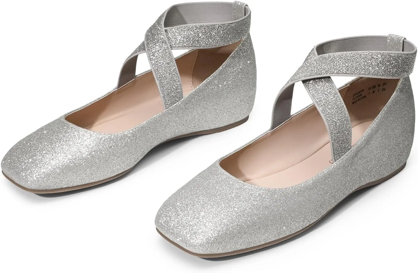 DREAM PAIRS Women's Ballet Flats, Comfortable Slip-On Square Toe Dress Shoes with Elastic Ankle Straps