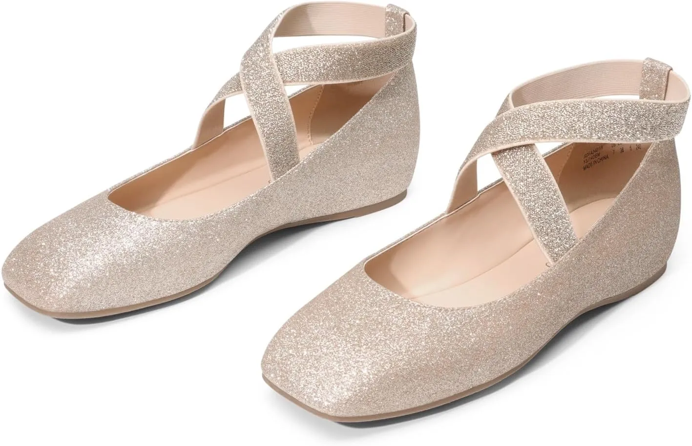 DREAM PAIRS Women's Ballet Flats, Comfortable Slip-On Square Toe Dress Shoes with Elastic Ankle Straps
