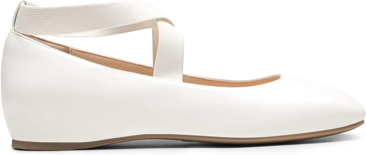 DREAM PAIRS Women's Ballet Flats, Comfortable Slip-On Square Toe Dress Shoes with Elastic Ankle Straps