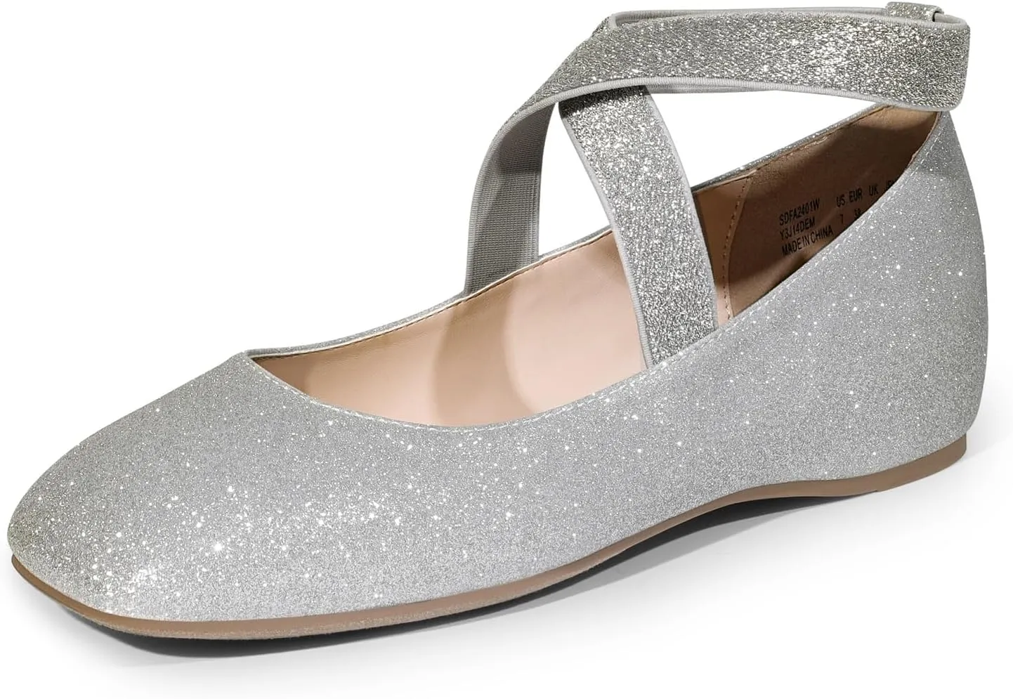 DREAM PAIRS Women's Ballet Flats, Comfortable Slip-On Square Toe Dress Shoes with Elastic Ankle Straps
