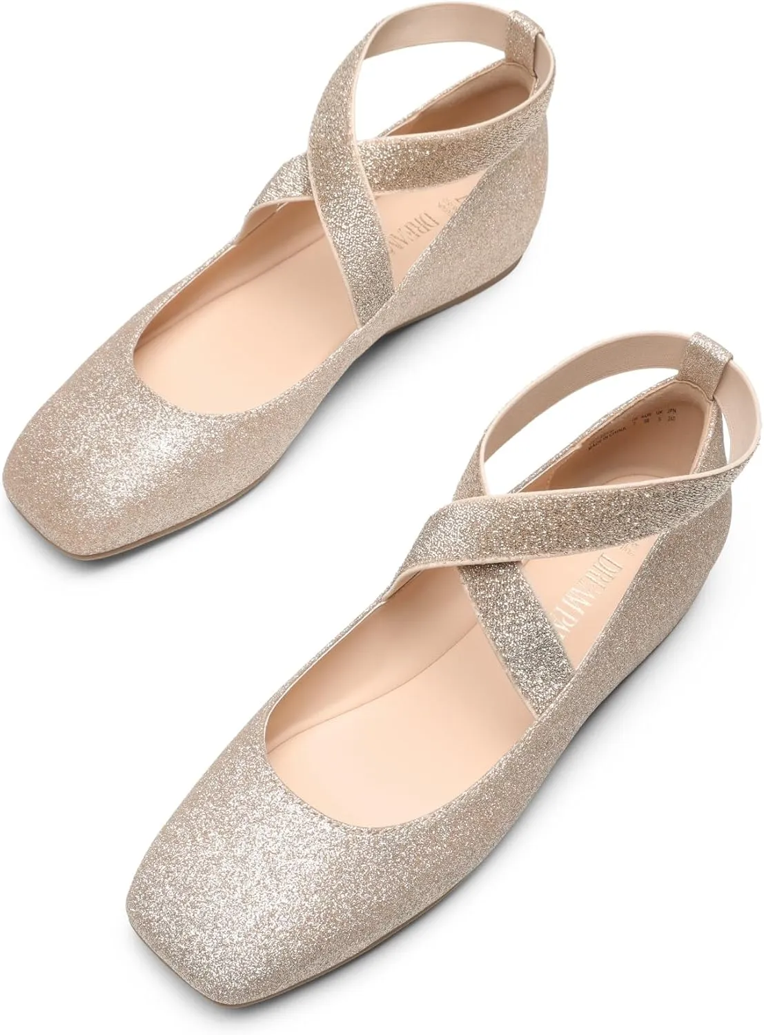 DREAM PAIRS Women's Ballet Flats, Comfortable Slip-On Square Toe Dress Shoes with Elastic Ankle Straps