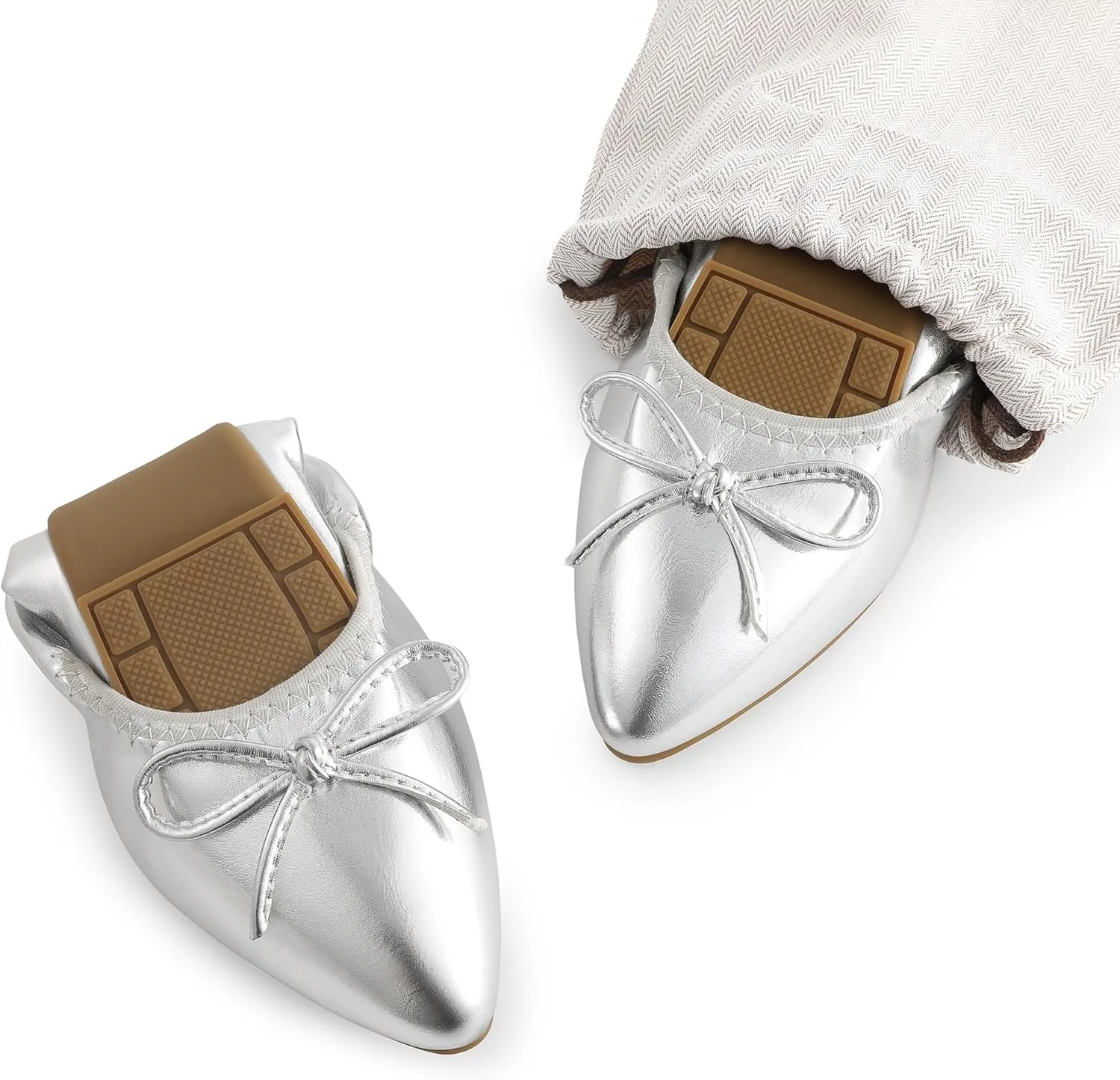 DREAM PAIRS Women's Foldable Flats Shoes Pointed Toe Ballet Flats Bowknot Comfort Slip on Dress Shoes