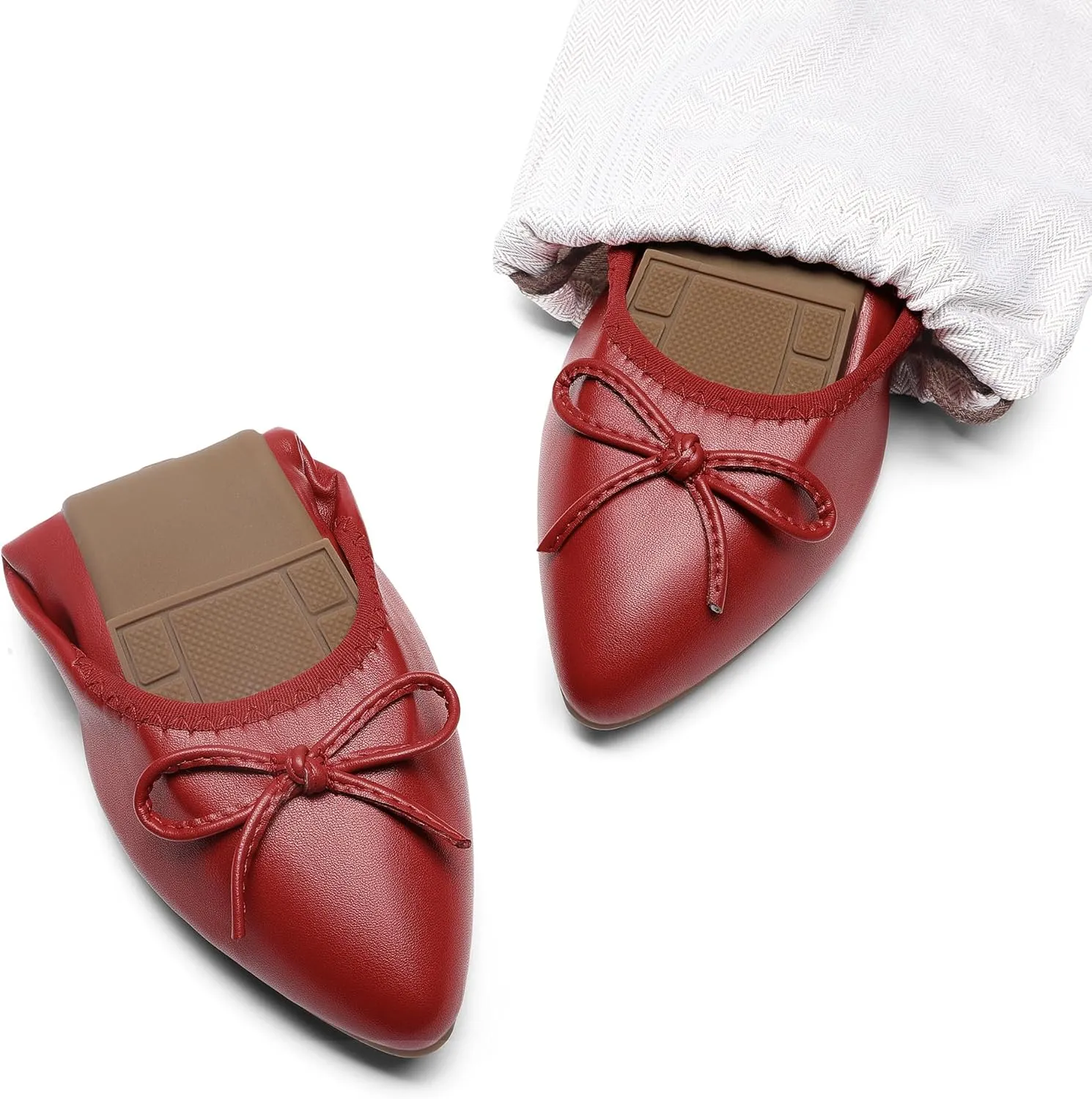 DREAM PAIRS Women's Foldable Flats Shoes Pointed Toe Ballet Flats Bowknot Comfort Slip on Dress Shoes