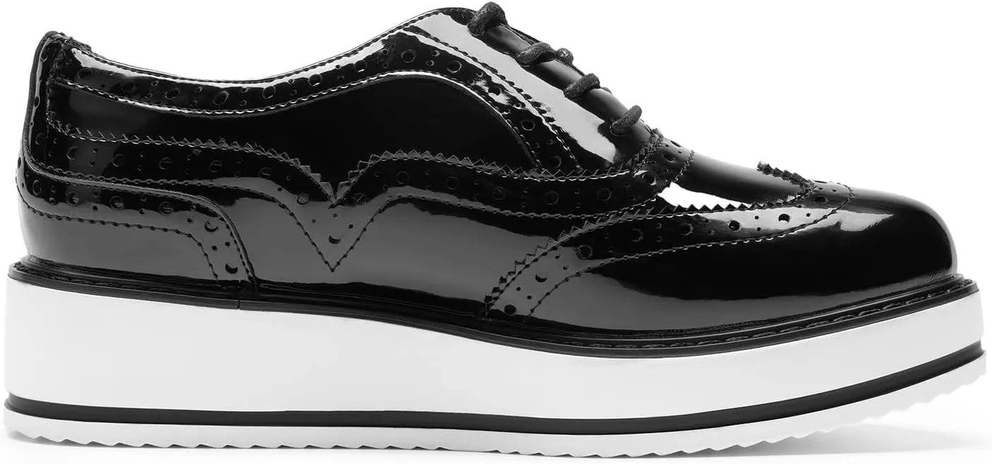 DREAM PAIRS Women's Platform Oxfords Lace-up Wingtips Round Toe Dress Shoes