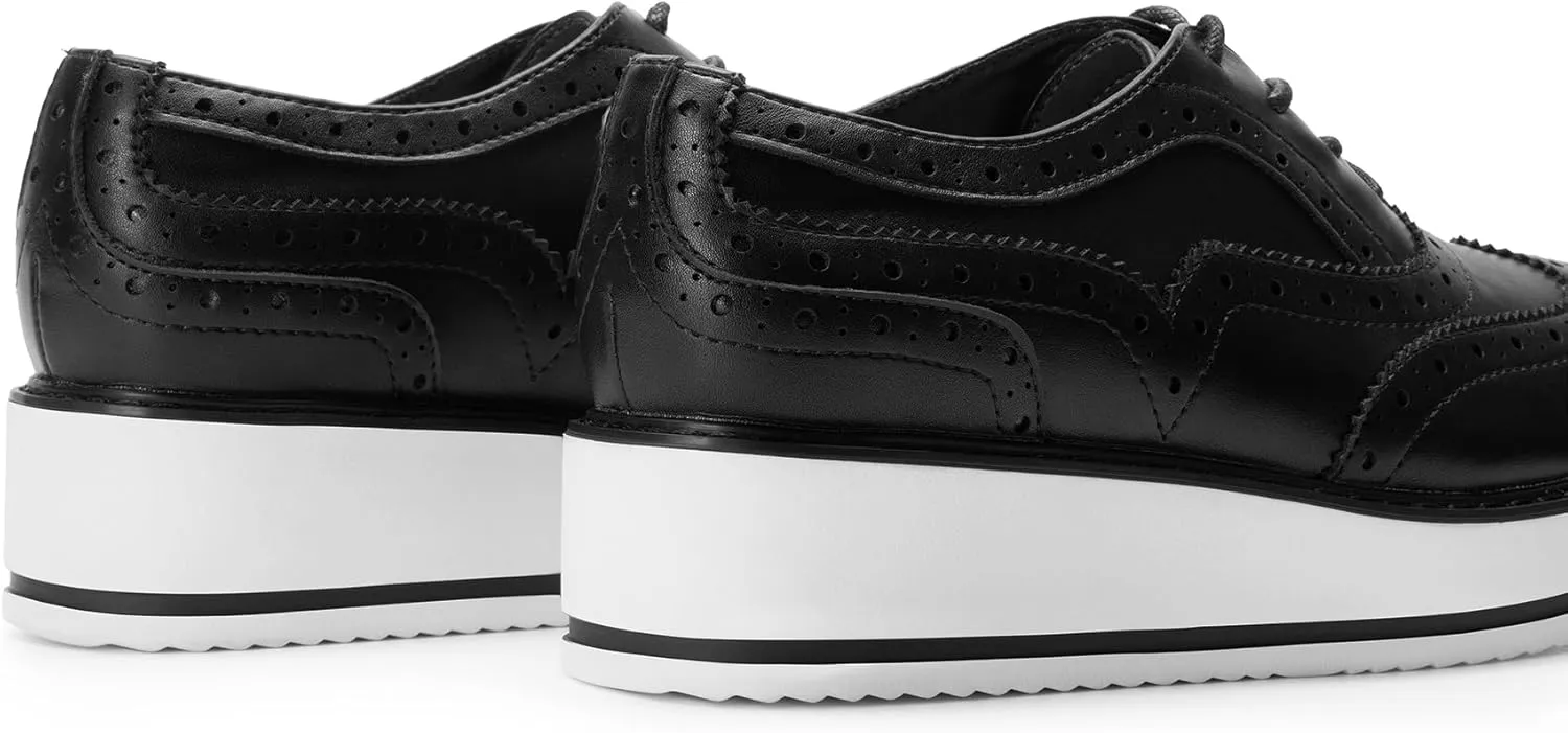 DREAM PAIRS Women's Platform Oxfords Lace-up Wingtips Round Toe Dress Shoes