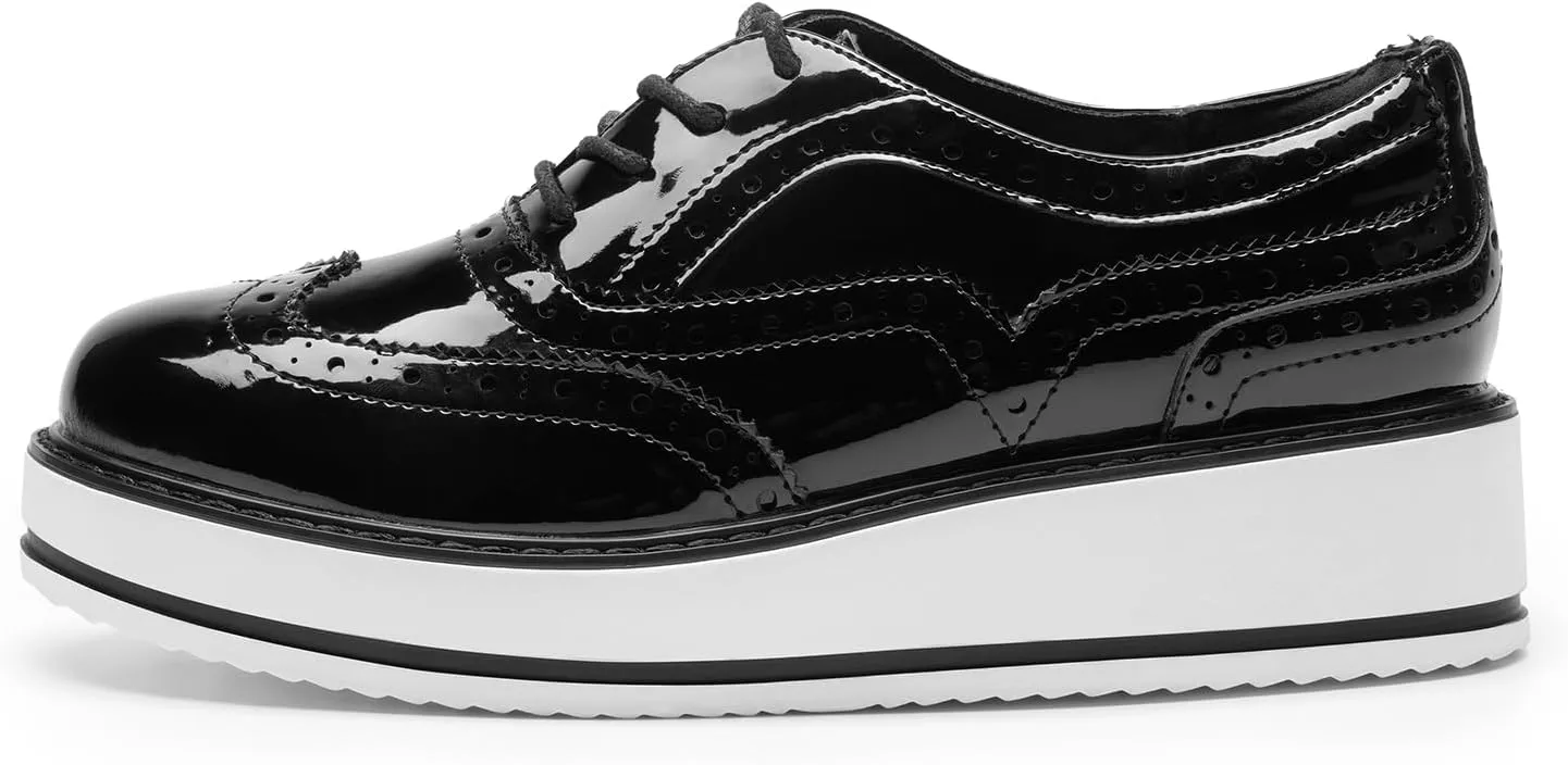 DREAM PAIRS Women's Platform Oxfords Lace-up Wingtips Round Toe Dress Shoes