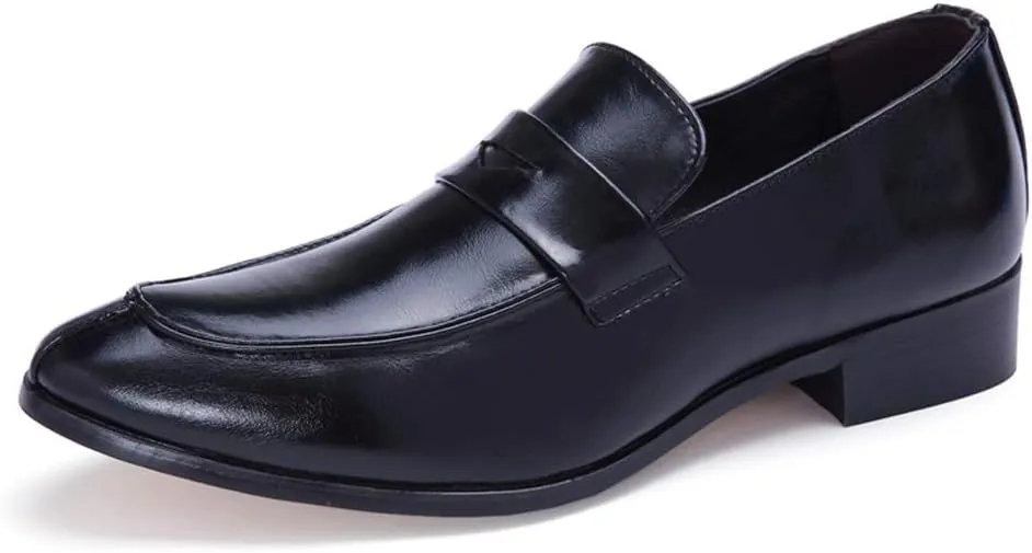 Dress Oxford Shoes for Men Slip On Round Split Toe Cowhide Non Slip Rubber Sole Slip Resistant Block Heel Anti-Slip Walking Suitable for Many Occasions
