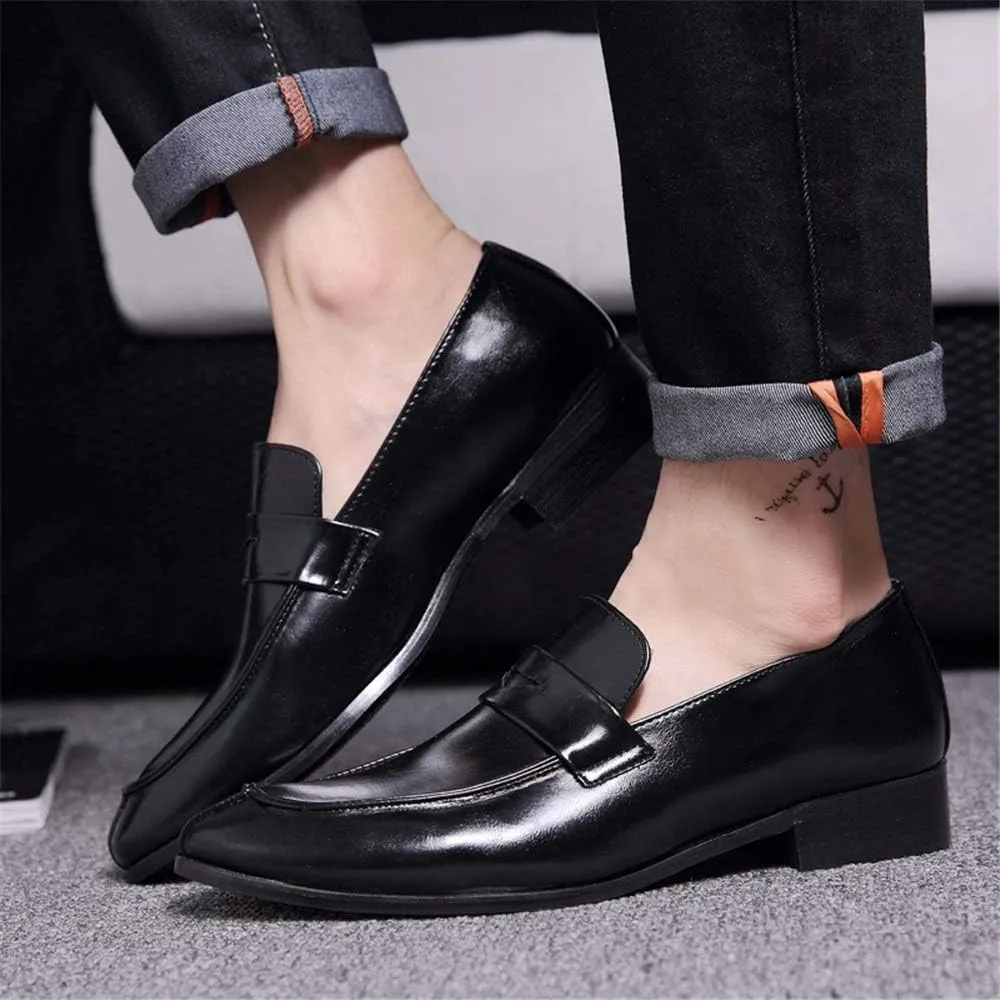 Dress Oxford Shoes for Men Slip On Round Split Toe Cowhide Non Slip Rubber Sole Slip Resistant Block Heel Anti-Slip Walking Suitable for Many Occasions